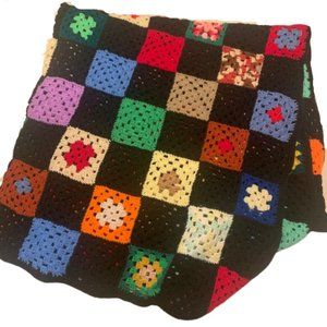 Vintage Handmade Crocheted Multicolor Granny Square Afghan Blanket